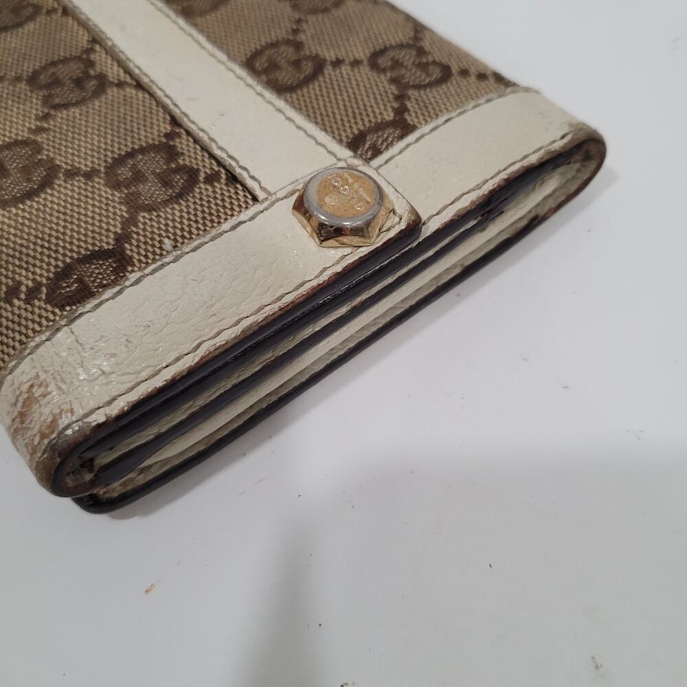 GUCCI Clutch Wallet Large Monogram Bifold White Beige Tan Vintage Designer Logo - Picture 12 of 13